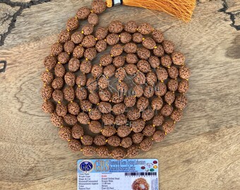 Handmade 4 Mukhi Rudraksha Mala Lab Certified 108 Bead Brahma Prayer Necklace Meditation Japa Beads Yoga Spiritual Gift
