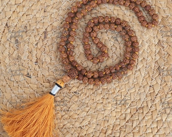 108 natural knotted aged rudraksha seed mala prayer beads, sacred rudraksha mala, meditation mala rosary, buddhist japa mala, rudraksha bead