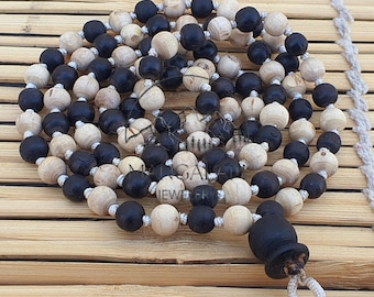 Tulsi mala 108 grani di preghiera, rosario di legno annodato, tulasi mala, collana mala con perline di legno rotonde, mala krishna indiano, perline japa mala indù