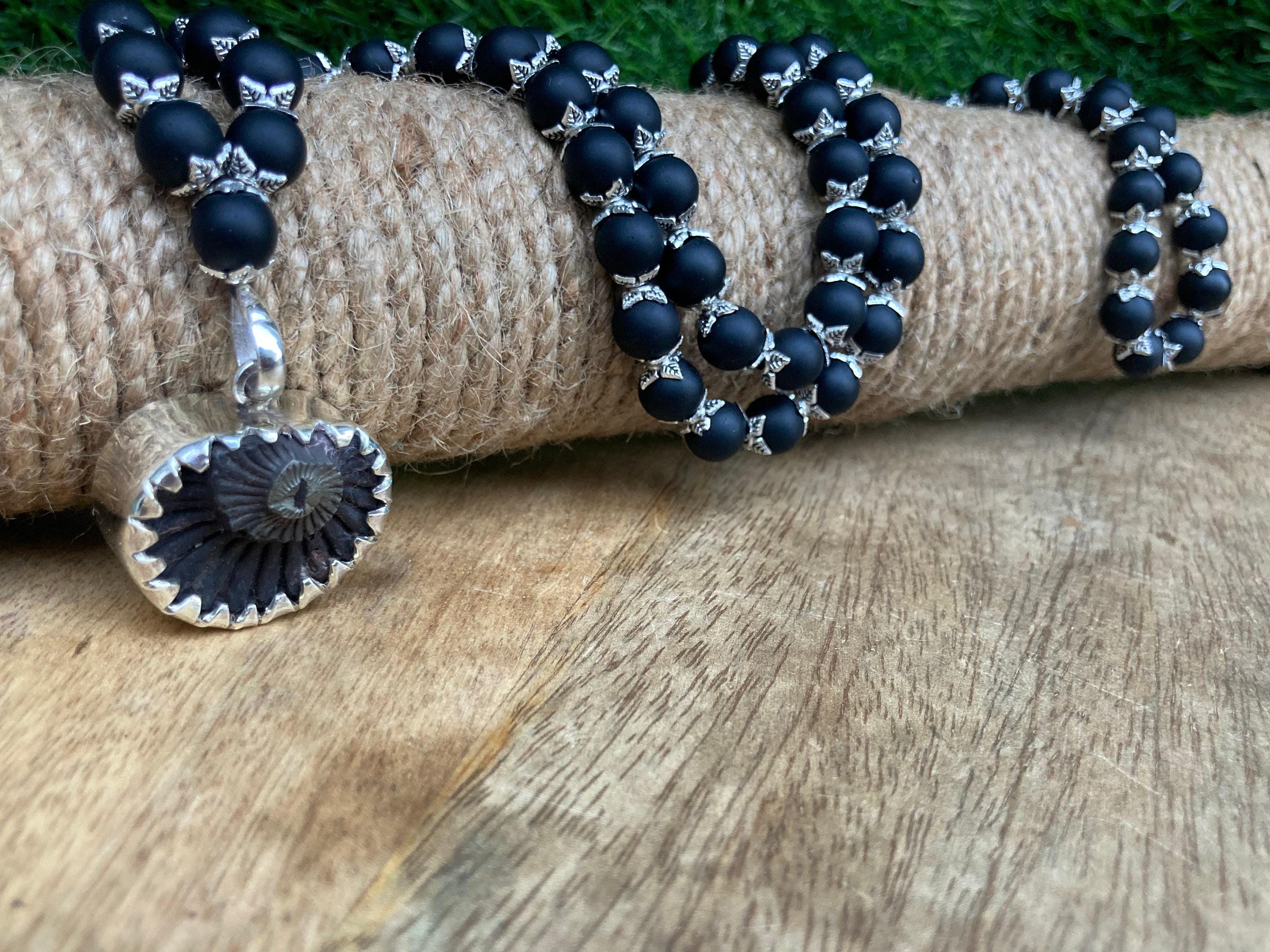 Shaligram mala, with sudershan shaligram pendent, shaligram necklace, rosary mala, symbolic necklace