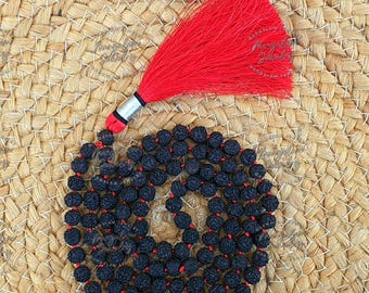 5 mukhi black rudraksha mala - lab certified, 5 mukhi rudraksha necklace, spiritual mala, yoga gifts, statement necklace, handmade jewelry