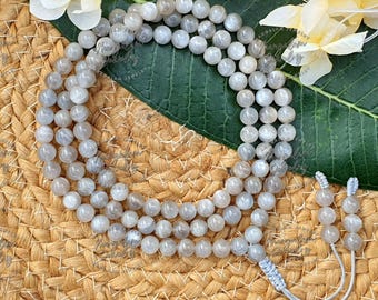 Gray moonstone necklace for perceiving, gray moonstone mala, handmade mala, 108 mala bead necklace, mediatation mala, gemstone necklace
