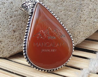 Carnelian pendent necklace, spiritual pendent, silver jewelery, yoga gift gift for yoga lovers