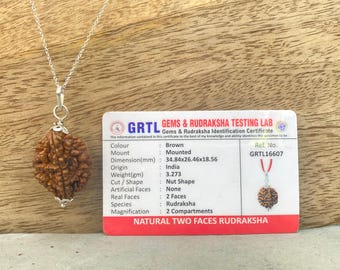 2 mukhi indian rudraksha bead -lab certified with adjustable cord, spiritual gifts, two faced rudraksha seed