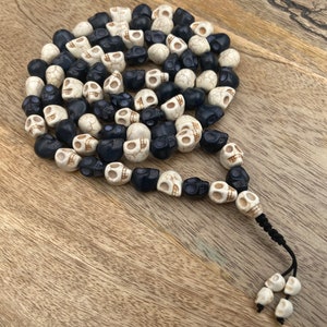 Black and White Skull mala ,  108 + 1 Stone bead , Spiritual jewelery , Prayer bead , Narmund mala , Japa Mala , Protection mala.