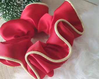 Red satin scrunchie, glitter satin scrunchie, holiday hair accessories, Christmas gifts, gifts for her