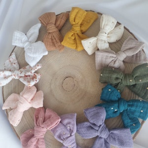 Nœuds noué / arc de cheveux / Barrette / pince à cheveux bandeau enfant bébé /double gaze de coton/ couleurs aux choix image 6