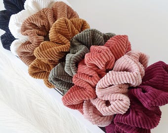 chouchou cheveux velours côtelé attache élastique scrunchie