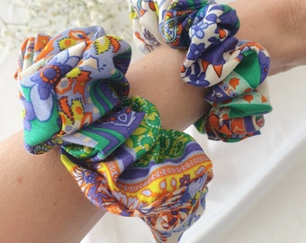 spring summer bandana print satin scrunchie