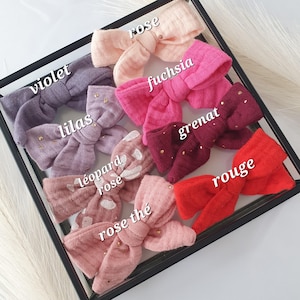 Knotted bows / on hair clips or baby child barrettes headbands / choice of colors / double cotton gauze