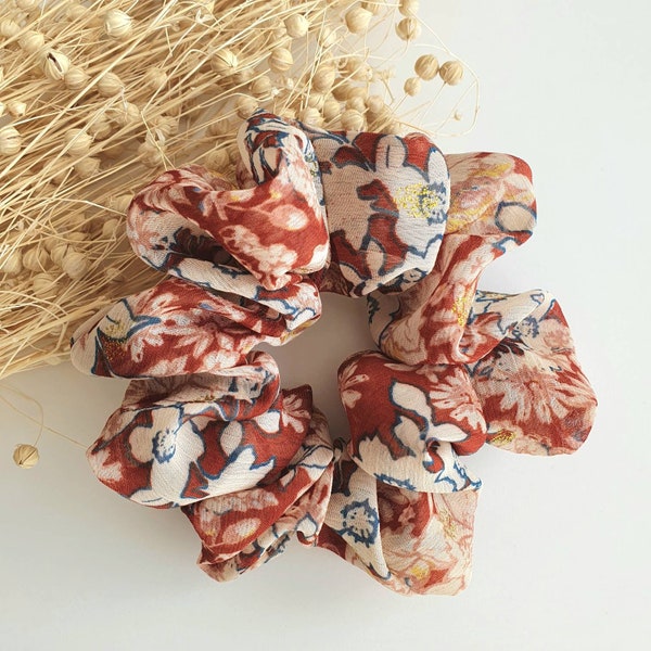 chouchou cheveux scrunchie maxi chouchou en mousseline fleur