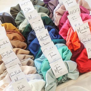 Silk Satin Scrunchie for Weddings – Bridesmaid Gift, Bachelorette Party Gift, Team Bride Gift – Personalized Hair Accessory