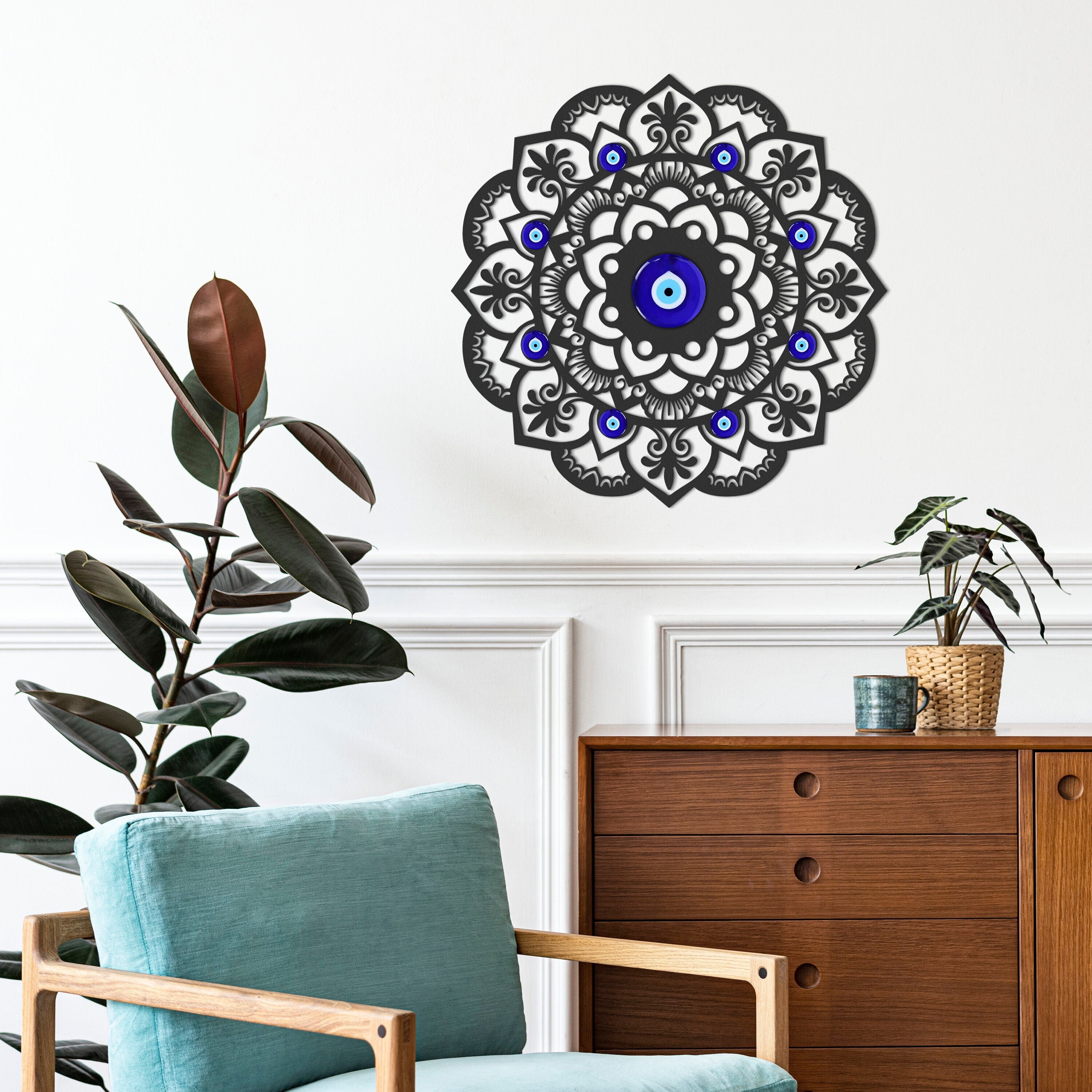 Décor Rétroviseur "Mauvais Œil" Perlé Bleu - Ornement à Suspendre Pour Voiture, Fenêtre Ou Balcon - 2