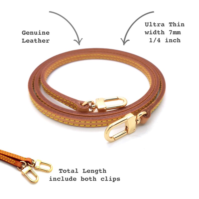 7mm 1/4 Ultra Thin Vachetta Leather Strap Replacement for Pochette Accessoires Handbags Mini Speedy Crossbody strap Favorite Eva Felicie zdjęcie 2