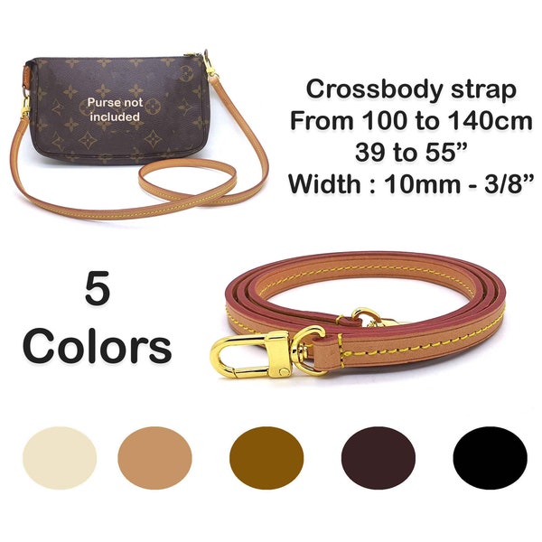 10mm - 3/8" Vachetta leather strap replacement - pochette accessoires strap - handbag purse strap - leather crossbody strap - shoulder strap