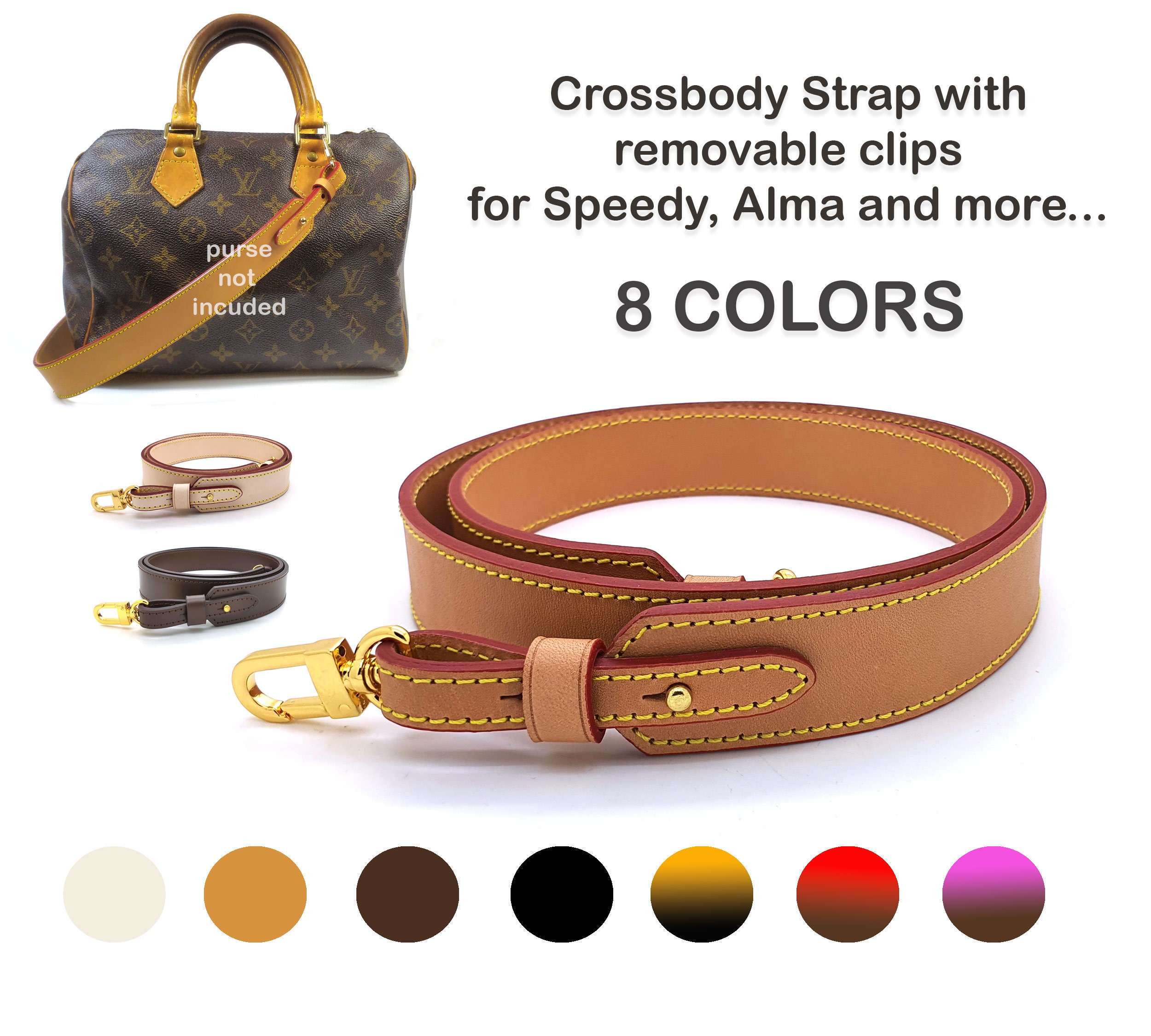 Dark Tan Leather Strap with Yellow Stitching for Louis Vuitton, Coach &  More - .75 Standard Width