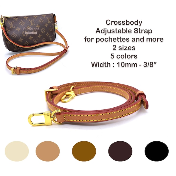 3/8" - 10mm Vachetta crossbody adjustable leather strap replacementfor Patina of Handbags bags pouch pochette accessoires felicie mini pouch