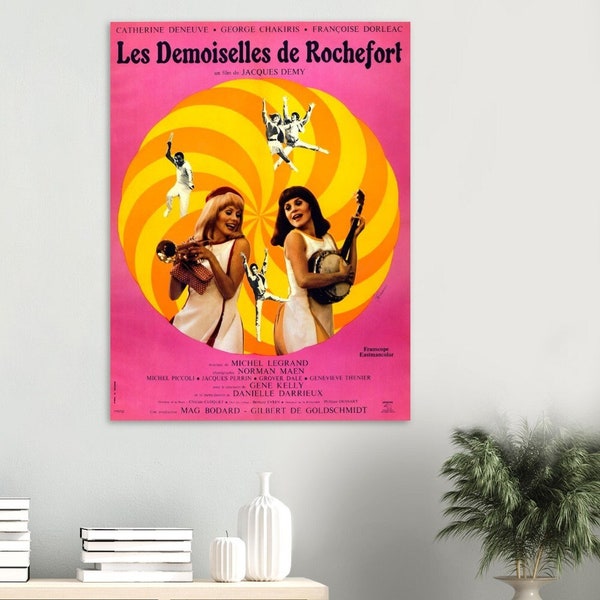 Plakat Kultfilm Les Demoiselles de Rochefort, französischer Film Catherine Deneuve Françoise Dorleac, französisches Komödienplakat