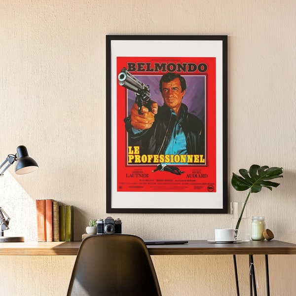 Poster film le professionnel Jean Paul Belmondo, poster film français culte, poster film retro vintage