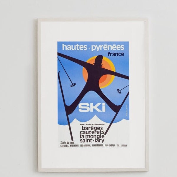 Poster rare ! Poster Hautes Pyrénées, poster Ski France