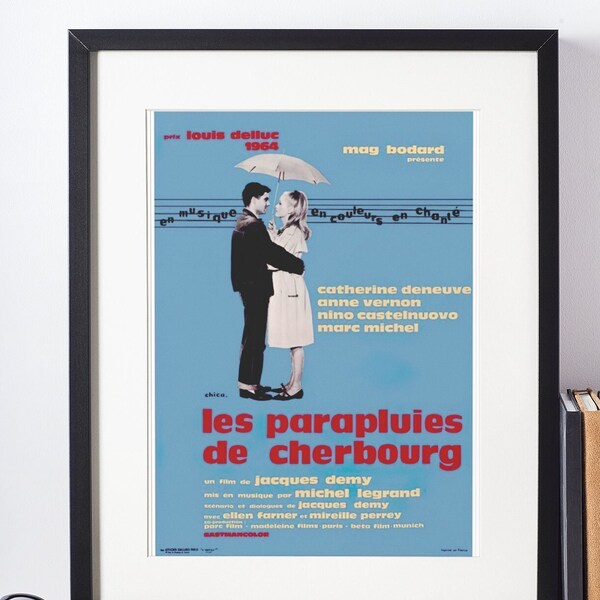 Poster cult film The Umbrellas of Cherbourg, Catherine Deneuve film, French film French wall decoration