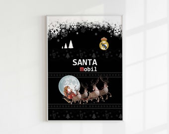 Real Madrid Santa Mobile, Christmas Edition, Photo Poster, Thermal Print, Retro Football, High Resolution, Various Dimensions, Christmas Gift