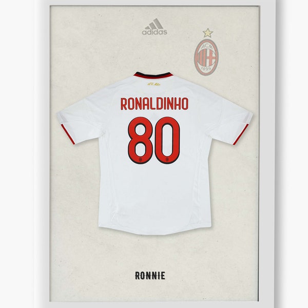 Ronaldinho AC Milan Jersey, Photo Poster, Thermal Print, Football Legends, High Resolution, Various Dimensions, Gift