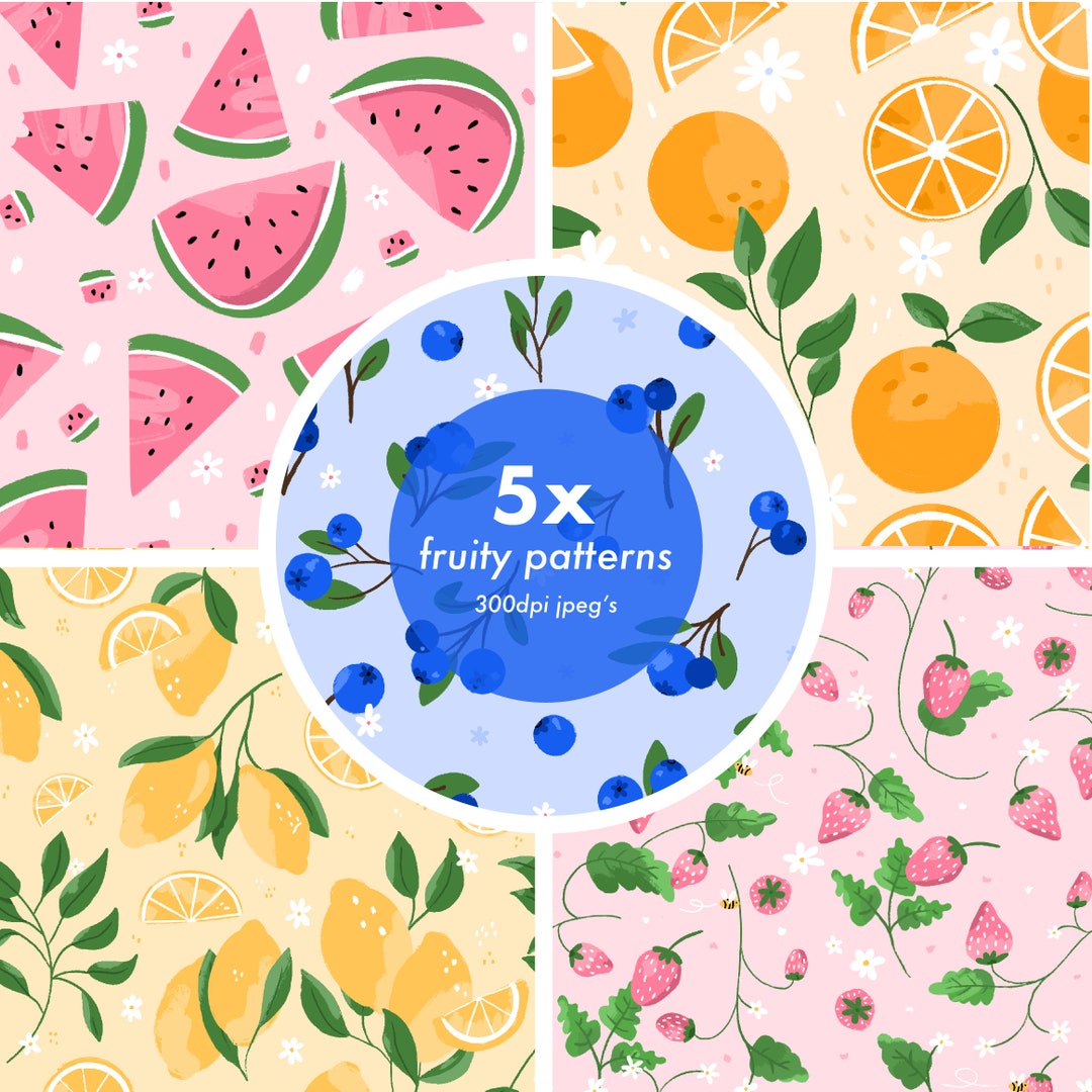 Fruit Pattern Bundle, Seamless Patterns With Tropical Summer Vibes ...