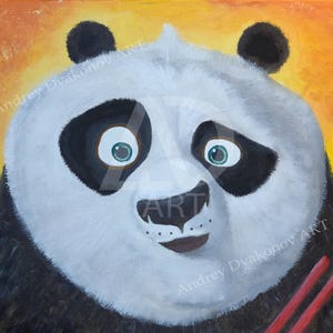 Arte original, Pintura al óleo sobre lienzo, Kung Fu Panda, Retrato de mascota pintado, Panda, 18" - 24", Pintura al óleo Kung Fu Panda,