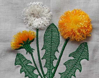 Fluffy dandelion flowers set 7 embroidery designs in 12 file formats, Dandelions set 7 embroidery designs in 12 machine formats