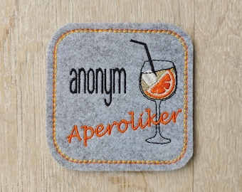 Glass coaster embroidery file “ANONYM Aperoliker”, 12 embroidery file formats