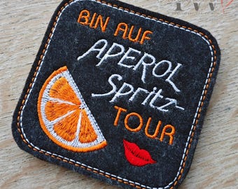 Glass coaster ITH embroidery file "On an Aperol Spritz" (12 embroidery file formats)