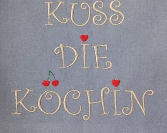 Kiss the cook - saying for the apron, embroidery file, embroidery design