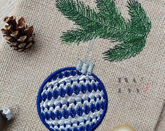 A6 appliqué embroidery file Christmas bauble with pattern 07, ornament appliqué