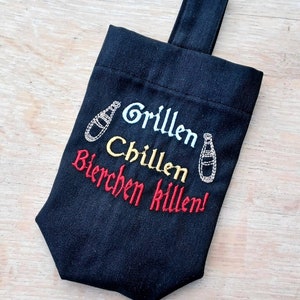 Grilling, chilling, killing beers - saying for the beer bag, cooking apron, embroidery file, embroidery design