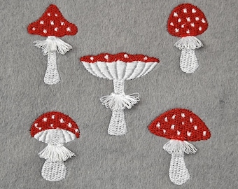 5 toadstools with fringed skirts mini embroidery file - set / 5 toadstools with fringed skirts mini embroidery file - set