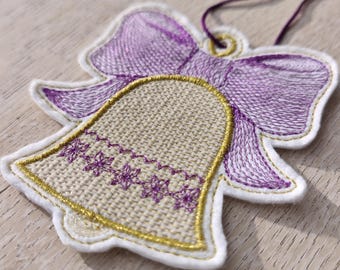 Christmas bell pendant applique embroidery file, embroidery design Christmas bell, suitable for embroidery frame 100 mm x 100 mm (4 x 4 inches).