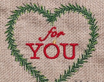 Christmas fir branch frame set heart, circle, oval, square, star + “For you” text 32 embroidery files, 3 frame sizes, frame set