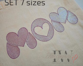 Embroidery design "MOM" 7 sizes 0.6"-9.8", Embroidery file "MOM" – 7 sizes 70 mm - 250 mm