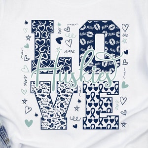 Huskies SVG Love Huskies svg Huskies Mascot svg Cheerleader svg Huskies Cheer svg Huskies Heart svg,Team Spirit svg,Huskies Shirt svg,Cricut