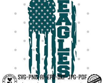 Eagles SVG PNG | Green Silver Outline Distressed Flag Football Svg | Go Eagles Team Design | Cricut Sublimation File