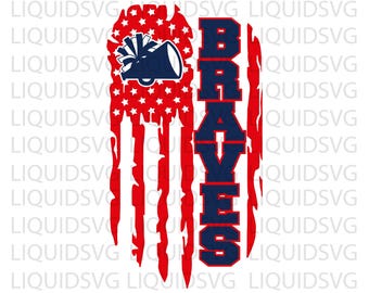 Braves Cheer SVG PNG | Team Spirit Distressed Flag Megaphone Pom Pom Svg | Go Braves Cheerleader | Cricut Sublimation File