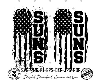 Suns SVG PNG | Black Distressed American Flag Football Svg | Go Suns Team Flag | Cricut Sublimation File