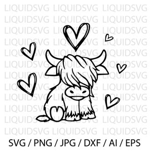 子牛 svg ハイランド牛 svg カット可能なデザイン SVG PNG dxf Eps Ai Pdf Jpg デザイン Cricut Cameo ファイル シルエット ハイランド牛 png かわいい牛