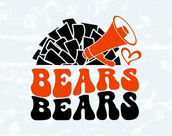 Bears Svg Png | Retro Groovy Cheer Pom Pom Megaphone Svg | Go Bears Team Spirit | Cricut Sublimation File