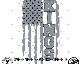 Kings SVG PNG | Team Spirit Outline Distressed Flag Football Svg | Go Kings Team Design | Cricut Sublimation File