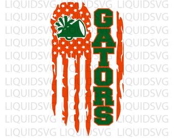 Gators Cheer SVG PNG | Orange Blue Distressed Flag Megaphone Pom Pom Svg | Go Gators Cheerleader | Cricut Sublimation File