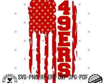 49ers SVG PNG | Red Gold Outline Distressed Flag Football Svg | Go 49ers Team Design | Cricut Sublimation File