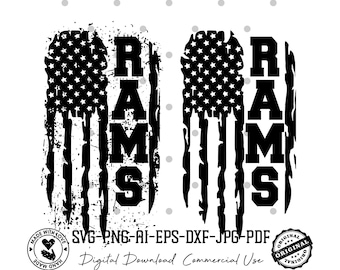 Rams SVG PNG | Black Distressed American Flag Football Svg | Go Rams Team Flag | Cricut Sublimation File