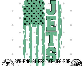 Jets SVG PNG | Green White Outline Distressed Flag Football Svg | Go Jets Team Design | Cricut Sublimation File